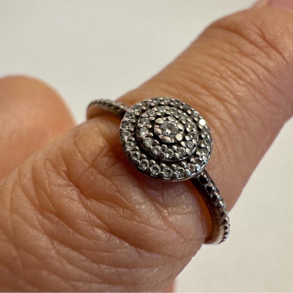 PANDORA Silver Radiant Elegance Double Halo Sterling Silver & CZ Ring Size 5.75